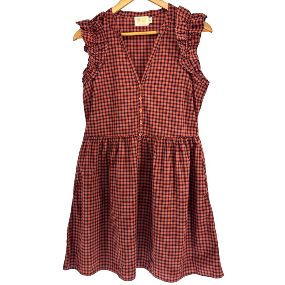 Nation LTD Tegan Ruffle Sleeve Mini Dress V‎ Neck Button Front Coral XS Pockets - Picture 3 of 12